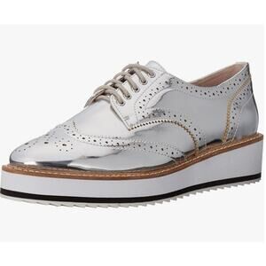 Shellys London Womens 9.5 Silver Leather Emma Platform Wingtip Oxford Loafer